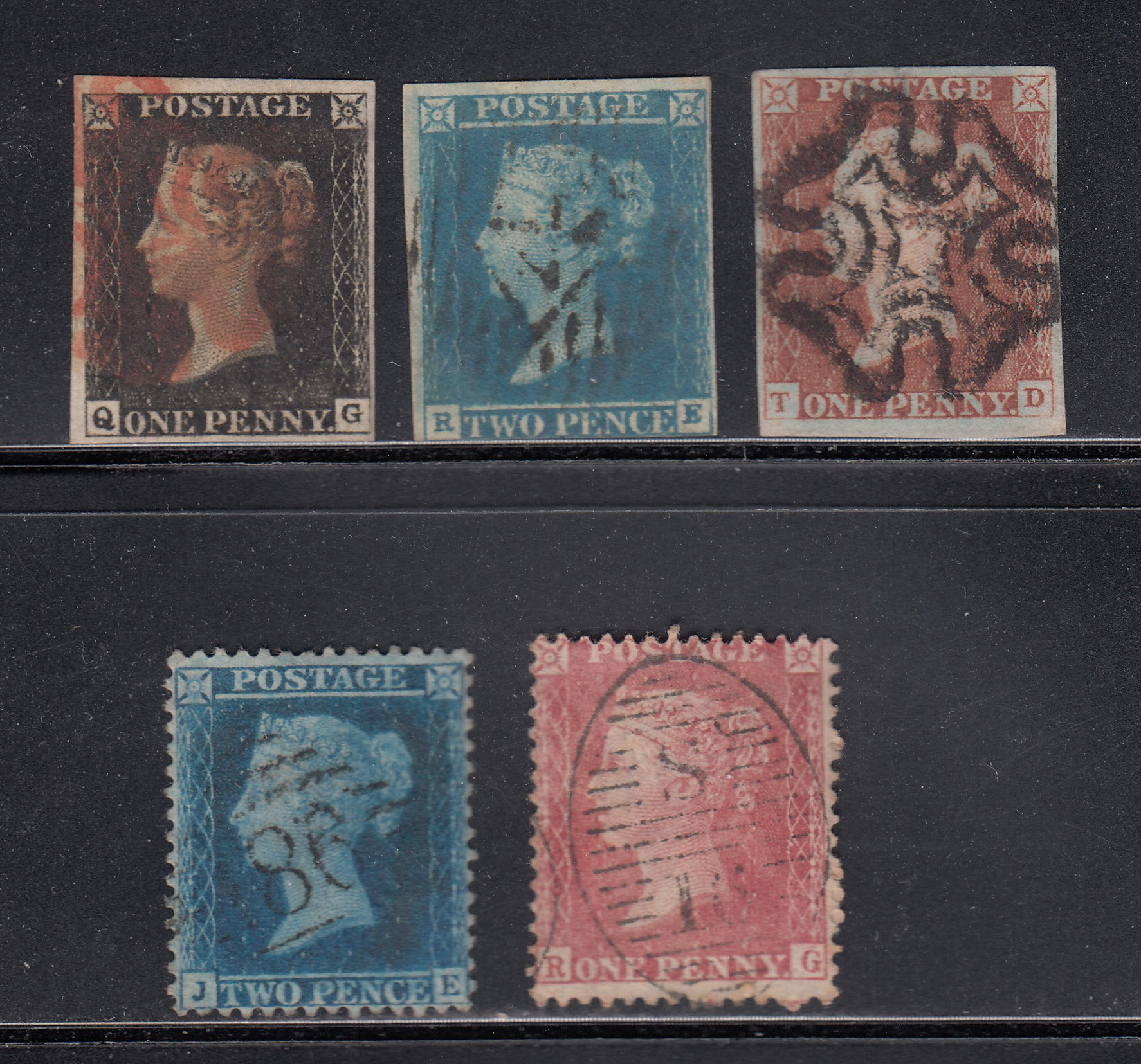 英国　切手 世界初の切手 消印付き 2ペンス 青 のり付き two pence 英国 切手 世界初の切手 消印付き 2ペンス 青 のり付き two pence 英国